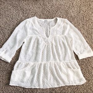 Daniel Rainn Sheer White Swiss Dot Peplum Blouse M
